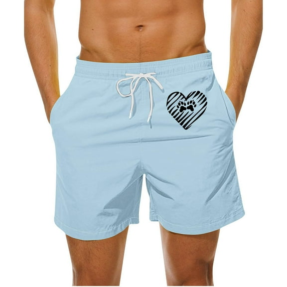 Kmdttou Men's Shorts Fashionable And Casual Heart-Shaped Printed Drawstring Pocket Beach Shorts (Regular and Big & Tall Sizes)