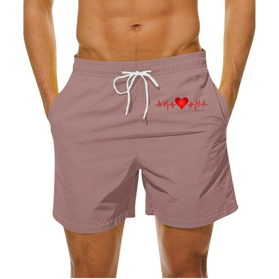 Kmdttou Men's Shorts Pack Fashionable And Casual Heart-Shaped Printed Drawstring Pocket Beach Shorts (Available in Big & Tall)
