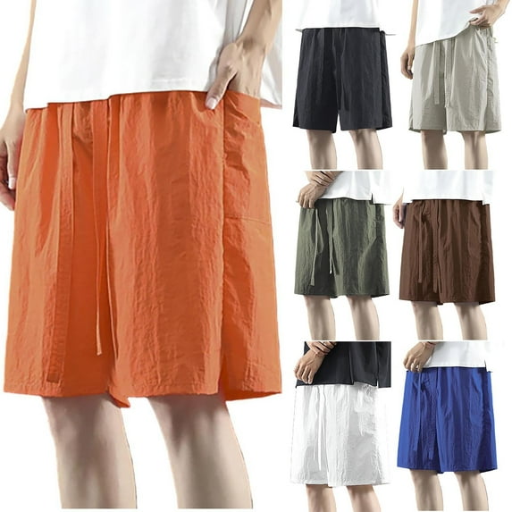 Kmdttou Men's Shorts Summer Ice Silk Drying Shorts Summer Solid Color Casual Sports Capris for Running Casual Activewear