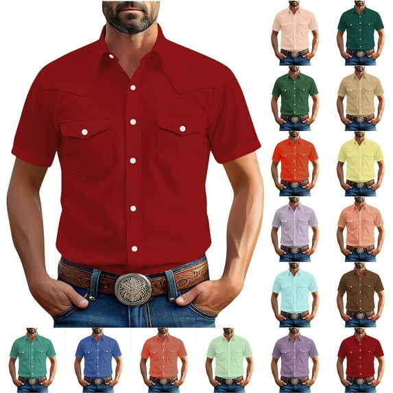 Kmdttou Men's Solid Color Long Sleeve Button-Down Dress Shirt with Pocket - Vintage Work Casual Business Shirt with Turndown Collar Mens Fall Fashion