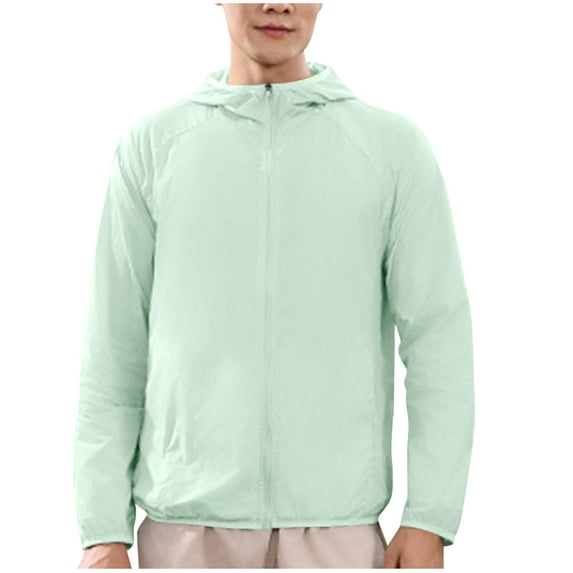 Kmdttou Men's Waterproof Rain Jacket Lightweight Active Outdoor Raincoat with Removable Hood Ppring And Summer Outdoor Hooded Long Sleeved Solid Color Breathable Sunscreen Clothing Green 5XL