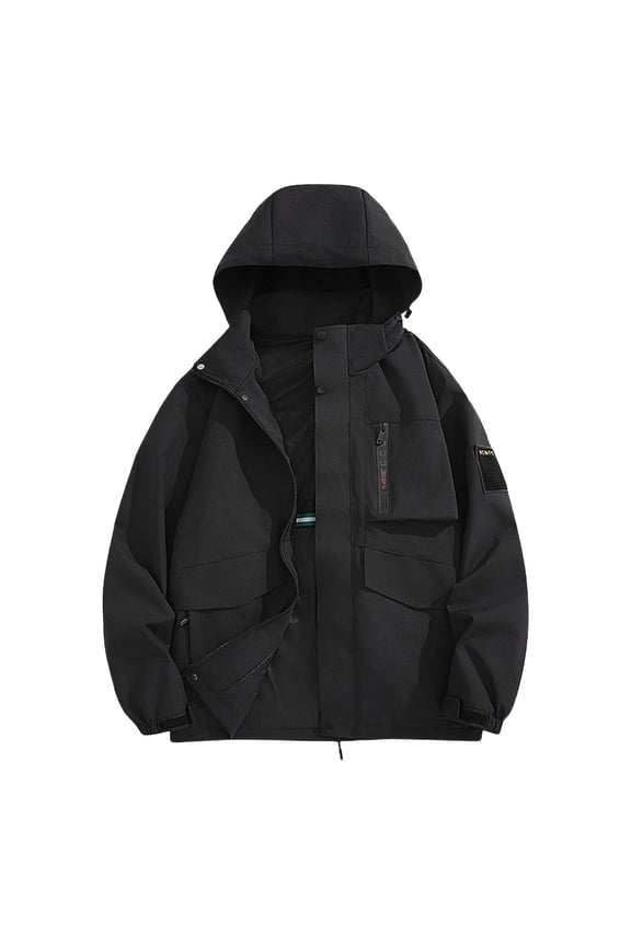 Men's Waterproof Rain Jacket Lightweight Mountain Sport Jacket for Men Hooded Windbreaker Raincoat Black 2XL
