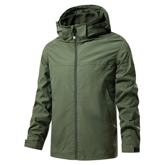 Kmdttou Men's Waterproof Rain Jacket with Hood Lightweight Outdoors Raincoat Insulated Mountain jackets Army Green XL