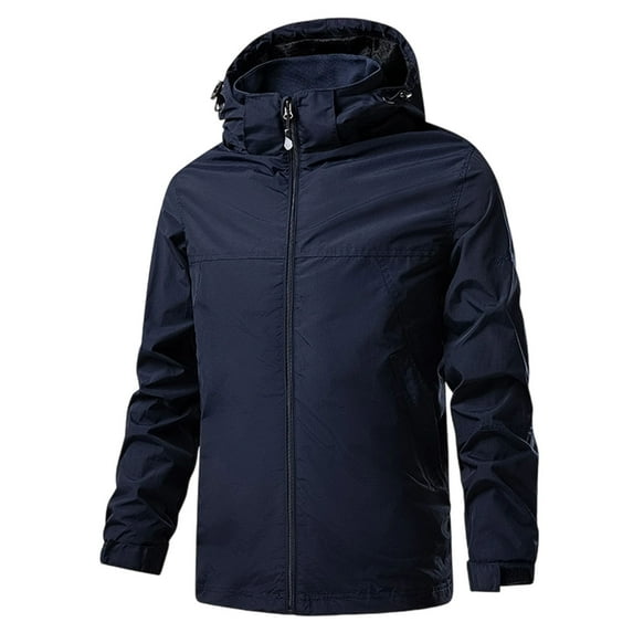 Kmdttou Men's Waterproof Rain Jacket with Hood Lightweight Outdoors Raincoat Insulated Mountain jackets Dark Blue L