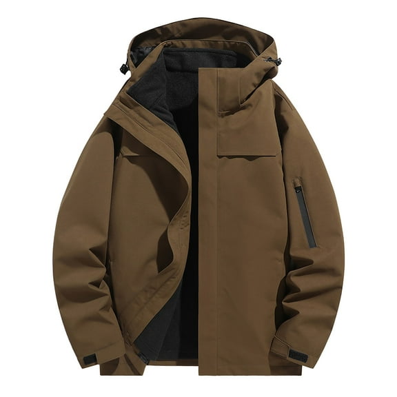 Kmdttou Men's Waterproof Rain Jacket with Hood Lightweight Raincoat Hooded Hiking Jacket Softshell Windbreaker Coffee XL