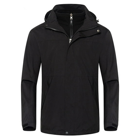 Kmdttou Men's Waterproof Ski Jacket Lightweight Active Outdoor Raincoat with Removable Hood Unisex Long-sleeved Hooded Windproof Thickened Outdoor Sports With Pockets Zipper Warm Jacket Black XS