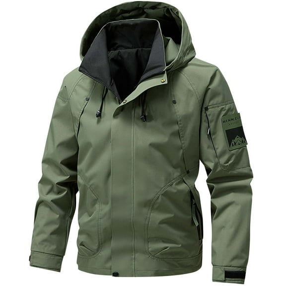 Kmdttou Men's Waterproof Ski Jacket Lightweight Mountain Sport Jacket for Men Hooded Windbreaker Raincoat Army Green 2XL