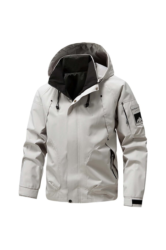 Men's Waterproof Ski Jacket Lightweight Mountain Sport Jacket for Men Hooded Windbreaker Raincoat Khaki L