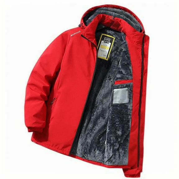 Kmdttou Men's Waterproof Ski Jacket Warm Winter Snow Coat Mountain Windbreaker Hooded Raincoat Jacket Red L