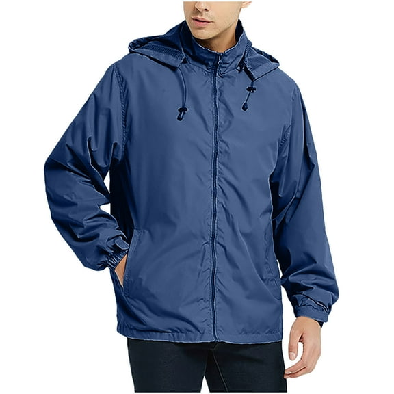 Kmdttou Men's Windproof Jacket Waterproof Lightweight Mountain Sport Jacket for Men Hooded Windbreaker Raincoat Dark Blue XL