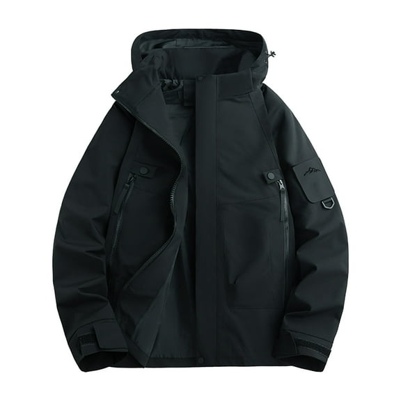 Kmdttou Men's Windproof Jacket Waterproof Lightweight Mountains Sport Jacket for Men Hooded Windbreaker Raincoat Black XL