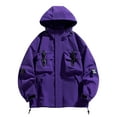 thumbnail image 1 of Kmdttou Men's Windproof Jacket Waterproof Lightweight Raincoat Hooded Hiking Jacket Softshell Windbreaker Purple S, 1 of 6