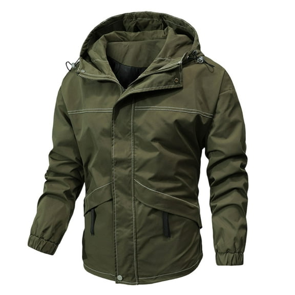 Kmdttou Men's Windproof Jacket Waterproof Lightweight Windbreaker Thermal Hiking Coats Fashion Casual Jacket Solid Color Outdoor Hardshell Jacket Long Sleeve Hooded Casual Coat/jacket Green M