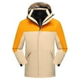 thumbnail image 1 of Kmdttou Men's Windproof Jacket Waterproof Lightweight Windbreaker Thermal Hiking Coats Unisex Hooded Long Sleeve Patchwork Zipper Hardshell Fleece Hiking Wear Outerwear Coat Yellow XL, 1 of 5