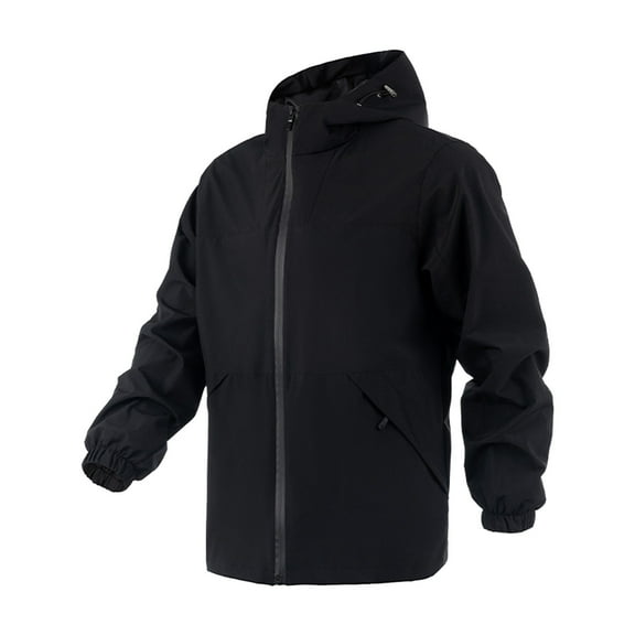 Kmdttou Men's Windproof Jacket Waterproof Lightweight Windproof Full Zip Men's Packable Fall Raincoat Windbreaker with Hood Black 2XL