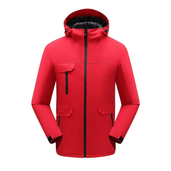 Kmdttou Men's Windproof Jacket Waterproof Lightweight Windproof Full Zip Men's Packable Fall Raincoat Windbreaker with Hood Red M