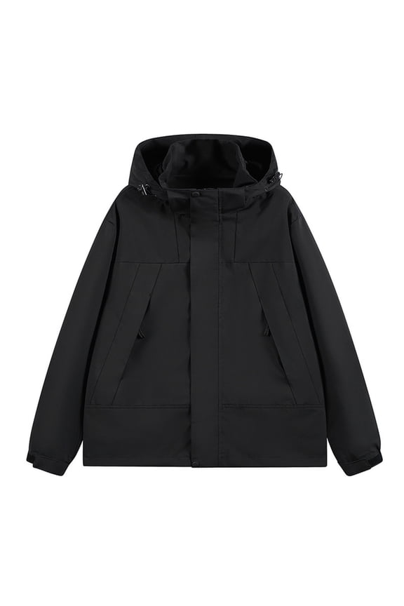 Men's Windproof Jacket Waterproof with Hood Packable Outdoor Hooded Windbreaker Insulated Mountain jackets Black S