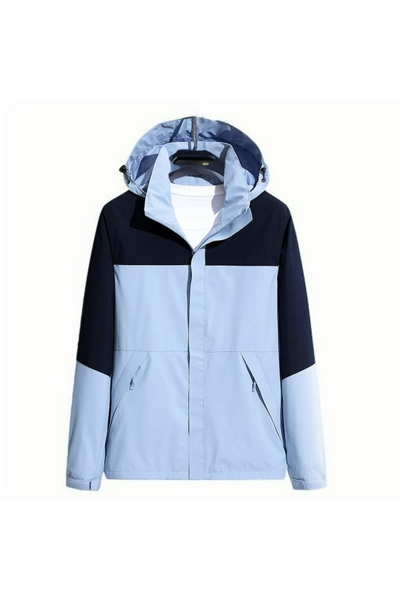Mens Waterproof Rain jacket Lightweight Active Outdoor Raincoat with Removable Hood Man Color Match Water Resistance Drawstring Pockets Hooded Outdoor Jacket Coat Light Blue XL