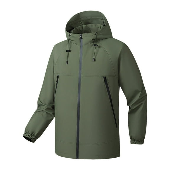 Kmdttou Mens Waterproof Rain jacket Lightweight Windbreaker Thermal Hiking Coats Color Blocked Detachable Hat Outdoor Hooded Jacket Waterproof Long Sleeved Hooded Casual Jacket/jacket Green M