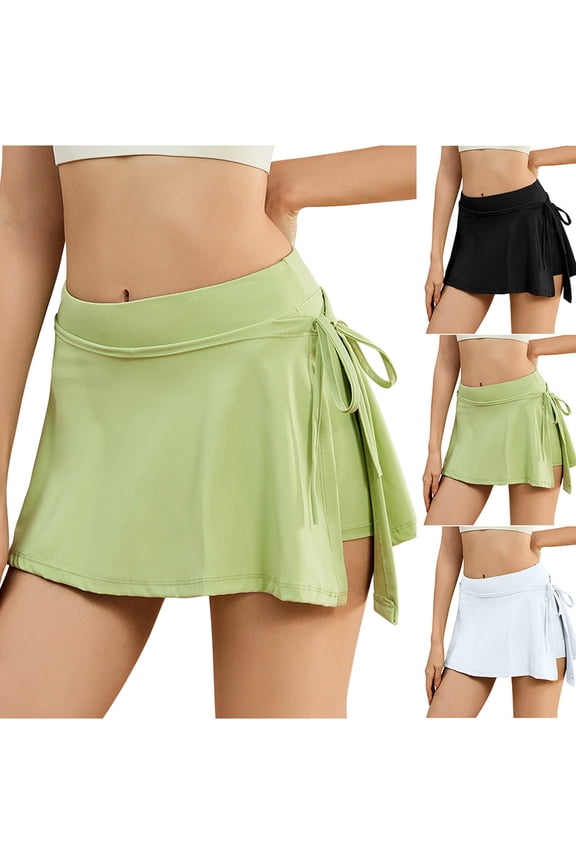 Moisture-Wicking Yoga Shorts Fake Two Piece Sports Skirt Fitness Running Casual Loose Breathable Quick Dried Yoga Culottes on Clearance,Green S