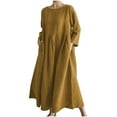 thumbnail image 1 of Kmdttou New Women's Summer Medium Long Sleeved Solid Color Linen Round Neck Long Dress,Fashionable Casual Dresses for Women 2025, 1 of 9