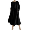 thumbnail image 1 of Kmdttou New Women's Summer Medium Long Sleeved Solid Color Linen Round Neck Long Dress,Fashionable Casual Dresses for Women 2025, 1 of 8