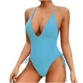 thumbnail image 1 of Kmdttou One Piece Swimsuit Women Tum-my Control Sexy Solid Color Swimsuit V-neck Slim Swimsuit Bikini Straped Swimsuits on Clearance!, 1 of 4