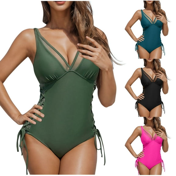Kmdttou One Piece Swimsuit Women Women Solid Color Sexy Backless Strap Bikini Swimsuit Up to 65% off!