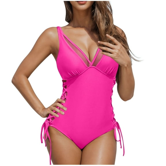 Kmdttou One Piece Swimsuit Women Women Solid Color Sexy Backless Strap Bikini Swimsuit Up to 65% off!