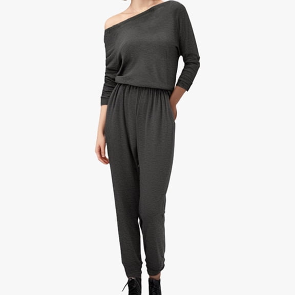 Kmdttou Womens Sweatshirt for Women'S Fall/Winter Solid Color Short Sleeved One Neck Jumpsuit With Drawstring At The Waist For Effect Suit Set on Clearance!