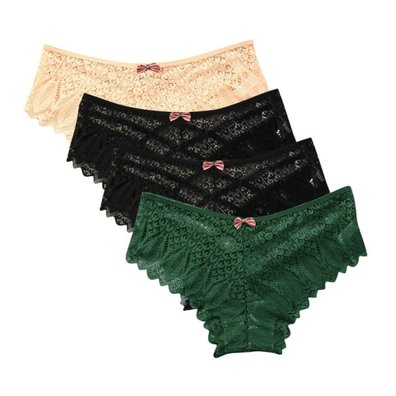 Kmdttou Panties for Women Pack Cotton Sexy Lace High Cut Panties Comfort Bikini Panty Stretch Underpants Breathable Ladies Briefs (Available in Plus Size) Green-2XL