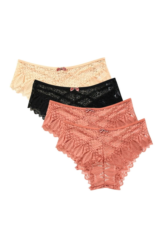 Panties for Women Pack Cotton Sexy Lace High Cut Panties Comfort Bikini Panty Stretch Underpants Breathable Ladies Briefs (Available in Plus Size) Orange-2XL