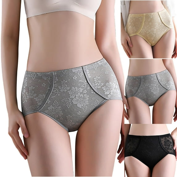 Kmdttou Panties for Women Pack Cotton Sexy Lace High Cut Panties Comfort Bikini Panty Stretch Underpants Breathable Ladies Briefs (Regular & Plus Size) Gray-XL