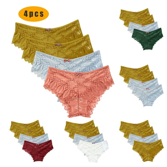 Kmdttou Panties for Women Pack Cotton Sexy Lace High Cut Panties Comfort Bikini Panty Stretch Underpants Breathable Ladies Briefs (Regular & Plus Size) Orange-3XL