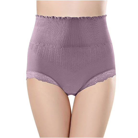 Kmdttou Panties for Women Pack Cotton Sexy Lace High Cut Panties Comfort Bikini Panty Stretch Underpants Breathable Ladies Briefs (Regular & Plus Size) Purple-XL