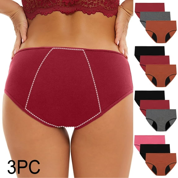Kmdttou Panties for Women Pack Cotton 3PC Menstrual Leak Proof Menstrual Panties Cotton Physiological Underpants (Available in Plus Size)