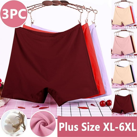 Kmdttou Panties for Women Pack Cotton 3PC Plus Size XL-6XL Solid Color High Waist Leak Proof Cotton Short Underwear Shorts (Available in Plus Size)