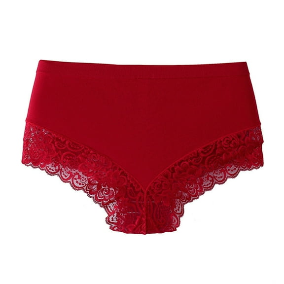 Kmdttou Panties for Women's Solid Lace Plus Size High Waist Leak Proof Crotch Shorts Underwear Panties (Available in Plus Size)
