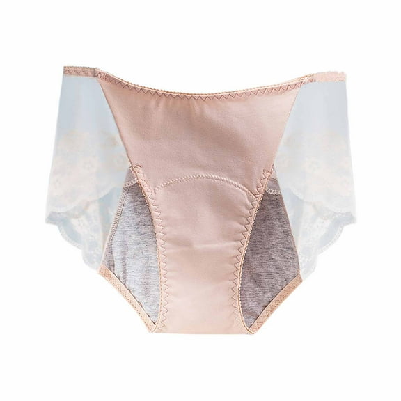 Kmdttou Period Underwear for Women Sexy Lace High Cut Panties Comfort Bikini Panty Stretch Underpants Breathable Ladies Briefs (Available in Plus Size) Beige-2XL