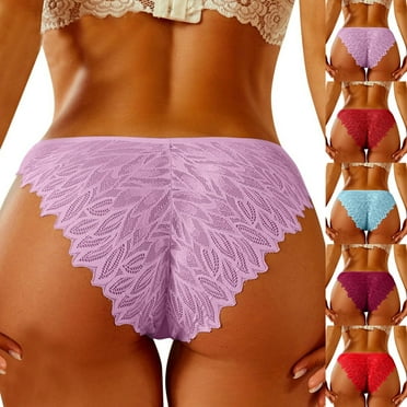 Kmdttou Period Underwear for Women Sexy Lace High Cut Panties Comfort Bikini Panty Stretch Underpants Breathable Ladies Briefs (Regular & Plus Size) Purple-XL