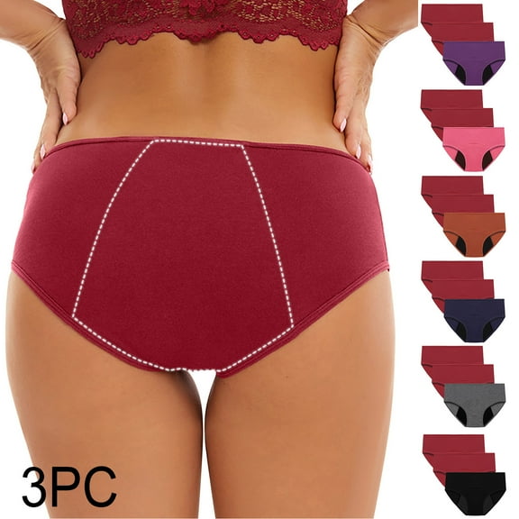 Kmdttou Period Underwear for Women's 3PC Menstrual Leak Proof Menstrual Panties Cotton Physiological Underpants (Available in Plus Size)