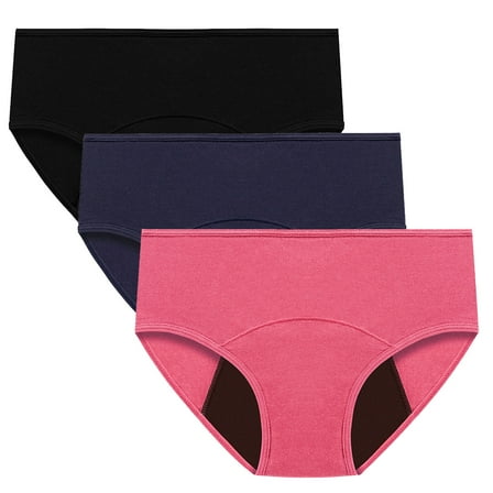 Kmdttou Period Underwear for Women's 3PC Menstrual Leak Proof Menstrual Panties Cotton Physiological Underpants (Regular & Plus Size)
