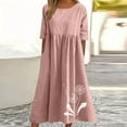 thumbnail image 1 of Kmdttou Plus Size Summer Dress for Women's Spring And Summer Round Neck Printed Cotton And Linen Casual Short Sleeved Dress, 1 of 5
