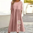 thumbnail image 1 of Kmdttou Plus Size Summer Dress for Women's Spring And Summer Round Neck Printed Cotton And Linen Casual Short Sleeved Dress, 1 of 5
