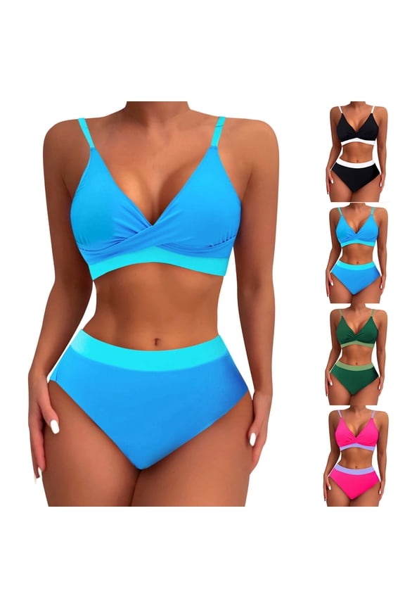 Plus Size Swimsuit for Women Bikini SloidStrappy Back Set Two Piece Swimsuits Swimdress Swimwear on Clearance!