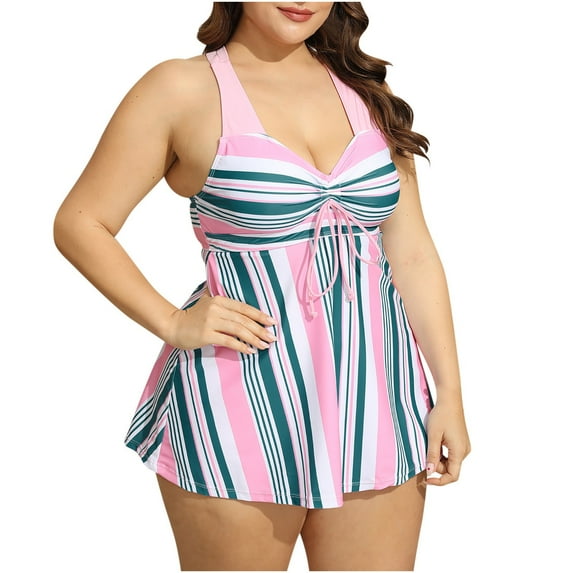 Kmdttou Plus Size Swimsuit for Women Ladies Fashion Multicolor Print Back Cutout Swimming Trunks Sling Split Swimsuit on Clearance!