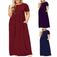thumbnail image 1 of Kmdttou Plus Size Women Casual Summer Short Sleeve Print Loose Pocket Long Dress with Pockets (Size:XL-5XL), 1 of 6