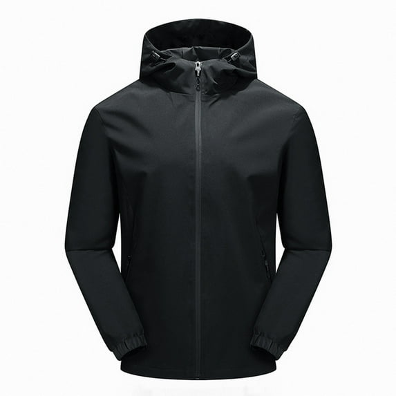 Kmdttou Rain Jacket for Men, Lightweight Mountain Sport Jacket for Men Hooded Windbreaker Raincoat Black L