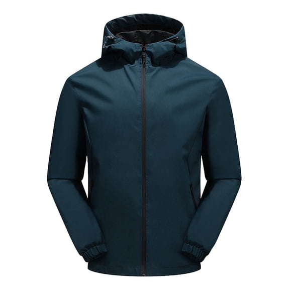 Kmdttou Rain Jacket for Men, Lightweight Mountain Sport Jacket for Men Hooded Windbreaker Raincoat Blue XL