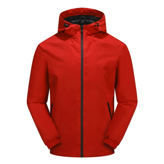 Kmdttou Rain Jacket for Men, Lightweight Mountain Sport Jacket for Men Hooded Windbreaker Raincoat Red 3XL